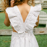 Mae Dress - Tan/White Stripe Linen