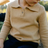 Reid Long Sleeve Polo - Tan Sweater Knit