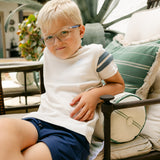 Lucas Tee - Off-White w/Stormy Blue